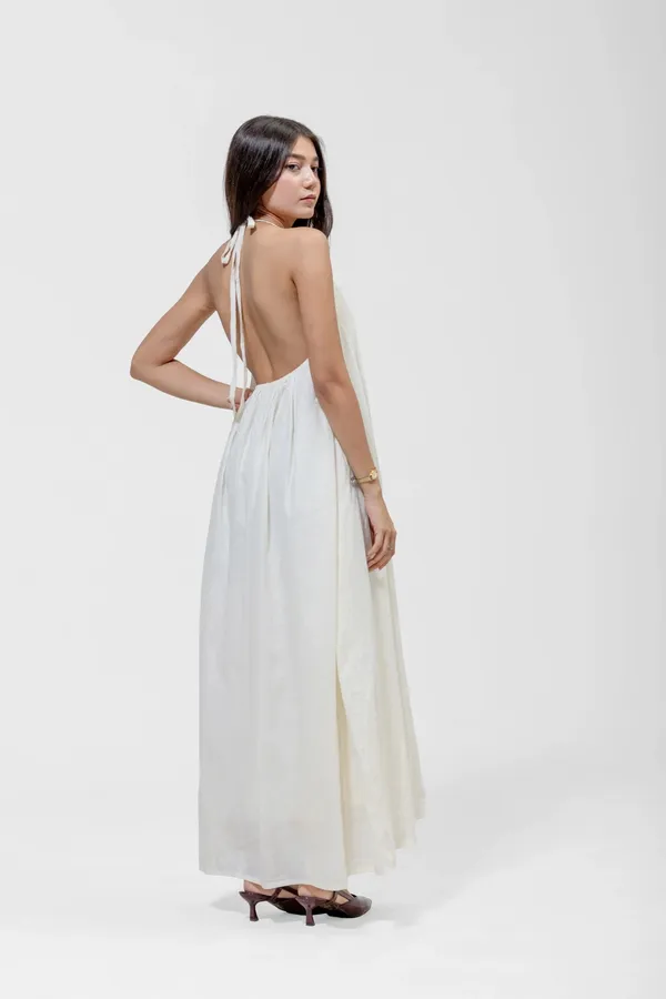 White_Mull_Cotton_Gathered_Halter_Maxi_Dress_For_Women