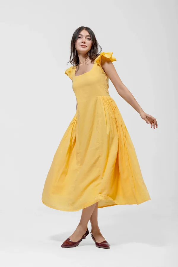 Yellow_Mull_Cotton_Flutter_Sleeve_A-Line_Midi_Dress_For_Women