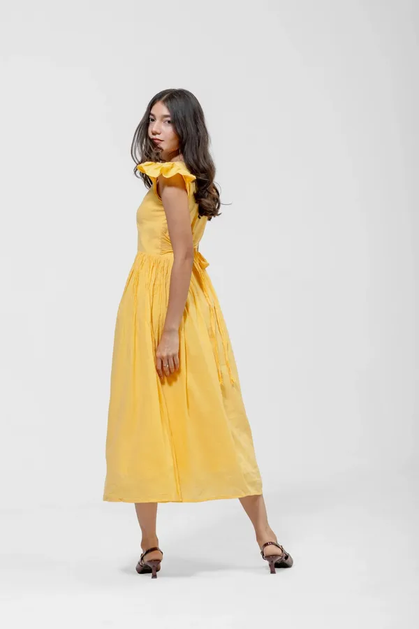 Yellow_Mull_Cotton_Flutter_Sleeve_A-Line_Midi_Dress_For_Women