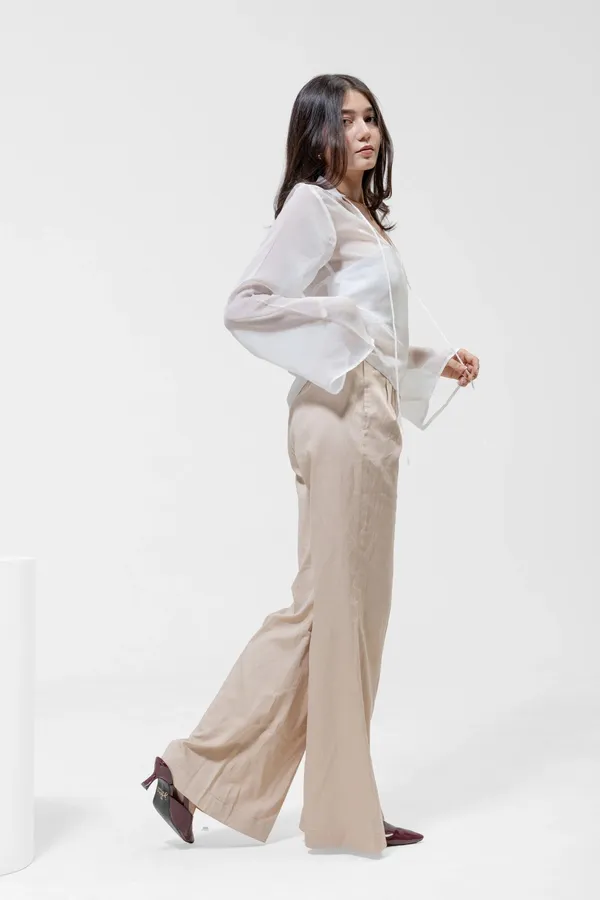 White_Organza_Collarless_Cropped_Overshirt_For_Women