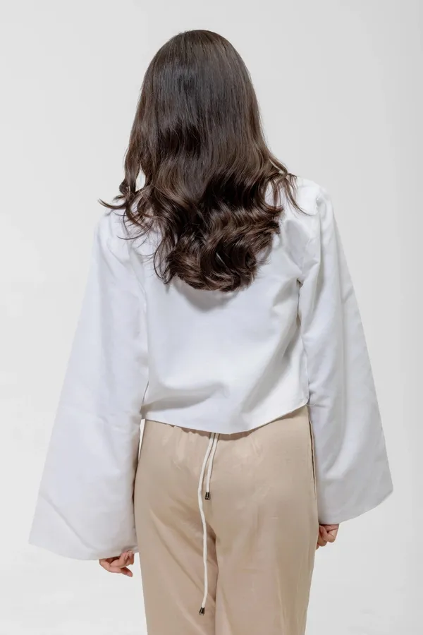 White_Linen_Cotton_Collarless_Cropped_Jacket_For_Women