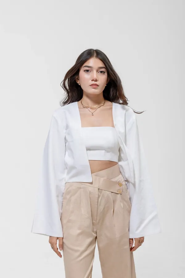 White_Linen_Cotton_Tailored_Strapless_Tube_Top_For_Women