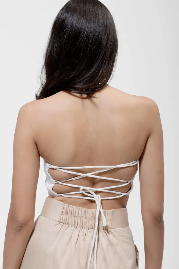 White_Linen_Cotton_Tailored_Strapless_Tube_Top_For_Women