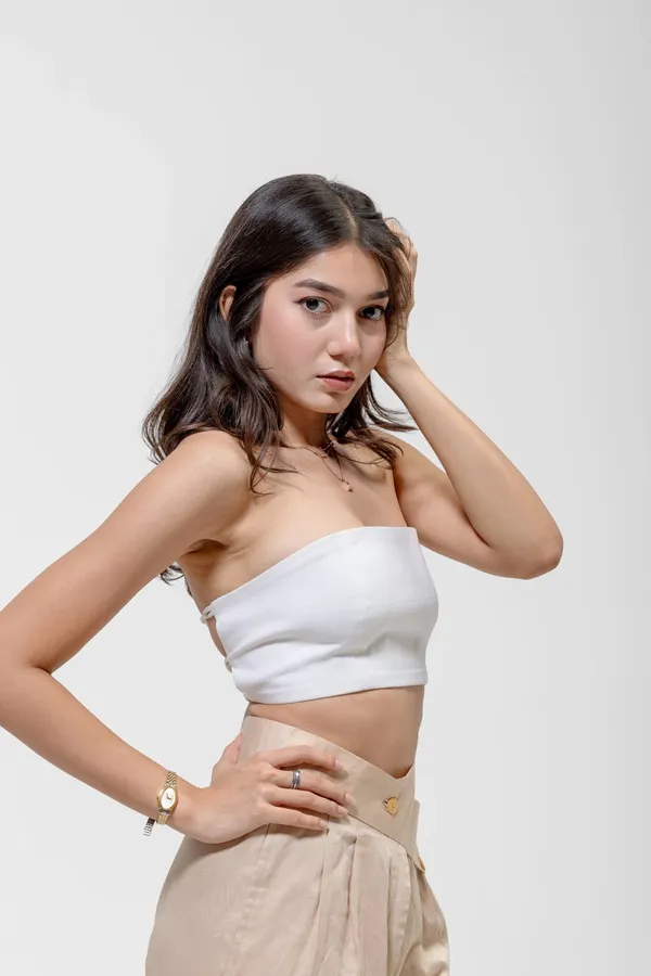 White_Linen_Cotton_Tailored_Strapless_Tube_Top_For_Women