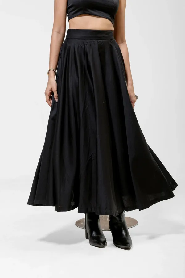 Black_Cotton_High-Waist_Full_Maxi_Skirt_For_Women