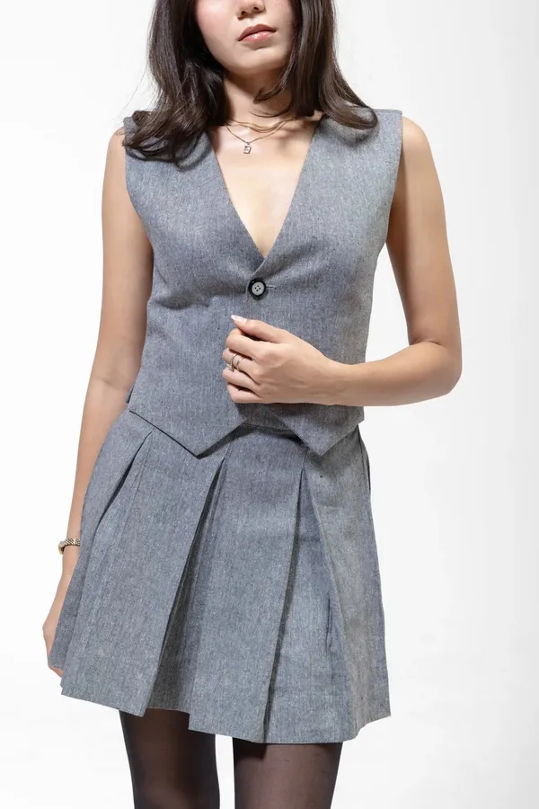 Slate_Grey_Cotton_Flex_High-Waist_Structured_Pleated_Mini_Skirt_For_Women