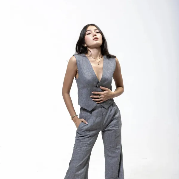 Slate_Grey_Cotton_Flex_V-Neck_Fitted_Waistcoat_For_Women