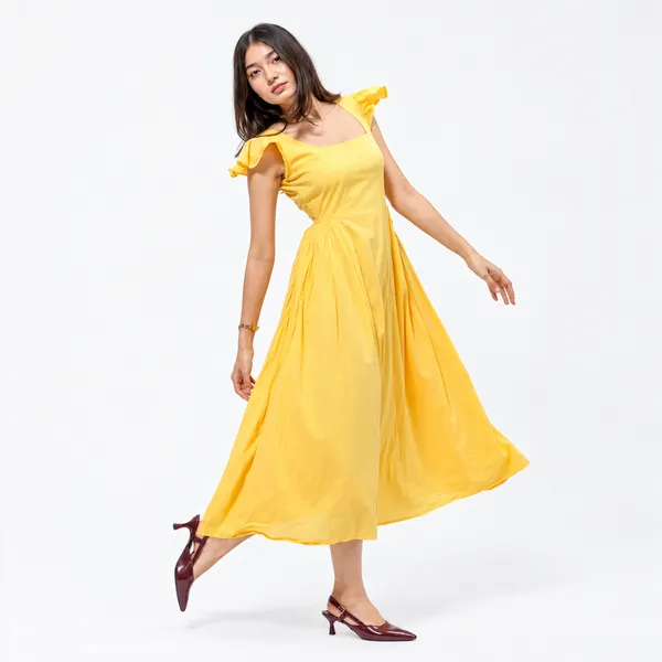 Yellow_Mull_Cotton_Flutter_Sleeve_A-Line_Midi_Dress_For_Women