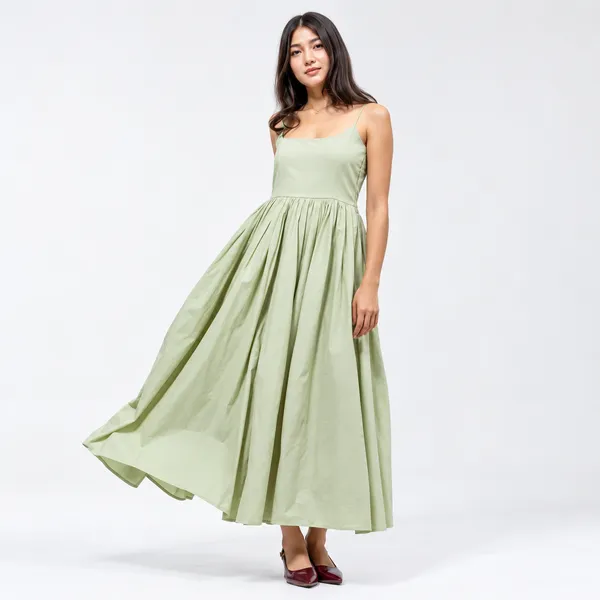 Aloe_Green_Mull_Cotton_Spaghetti_Strap_Pleated_Maxi_Gown_For_Women