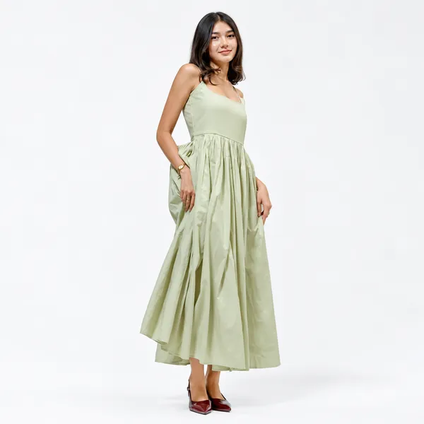 Aloe_Green_Mull_Cotton_Spaghetti_Strap_Pleated_Maxi_Gown_For_Women