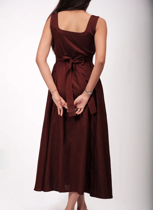 Brown_Khadi_Cotton_Casual_Midi_Dress_For_Women