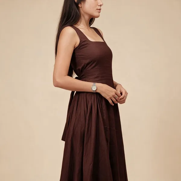 Brown_Khadi_Cotton_Casual_Midi_Dress_For_Women