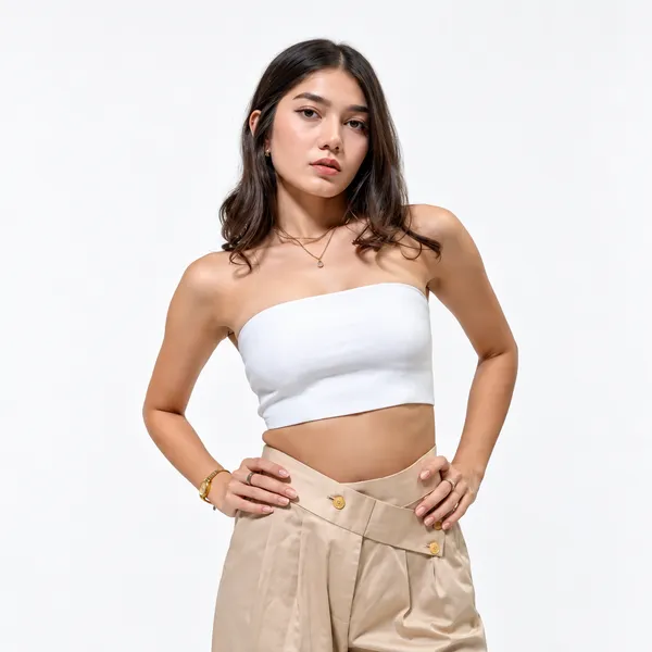 White_Linen_Cotton_Tailored_Strapless_Tube_Top_For_Women