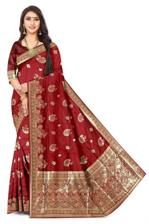 Premium_Red_Banarasi_Jacquard_Silk_Saree_With_Rich_Golden_Zari_Woven_Border_Designer_Pallu_Default_Title