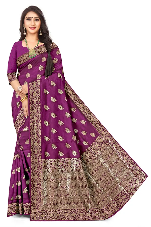 Elegant_Dark_Purple_Gold_Zari_Woven_Jacquard_Saree_Default_Title