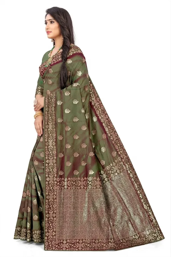 Premium_Reddish_Green_Shaded_Banarasi_Jacquard_Silk_Saree_With_Rich_Golden_Zari_Woven_Border_Designer_Pallu_Default_Title