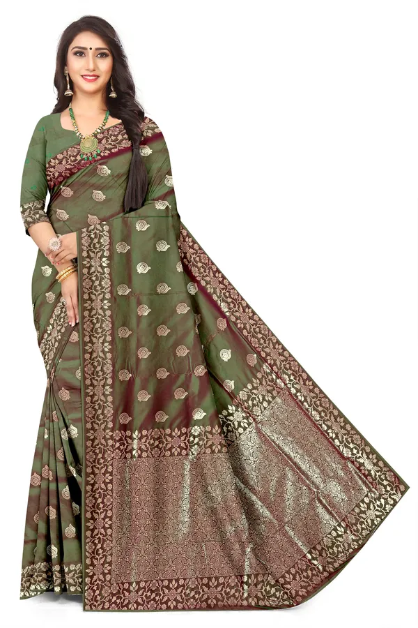 Premium_Reddish_Green_Shaded_Banarasi_Jacquard_Silk_Saree_With_Rich_Golden_Zari_Woven_Border_Designer_Pallu_Default_Title