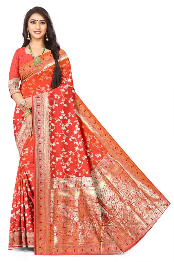 Designer_Orange_Flower_Jall_Motif_Jacquard_Saree_Default_Title