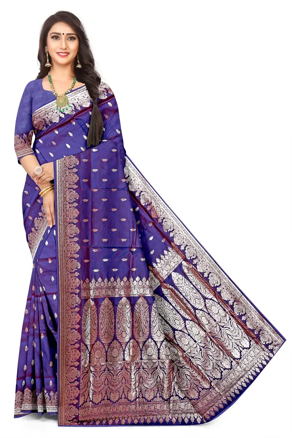 Soft_Silk_Jacquard_Saree_With_Raddish_Blue_Shaded_Leaf_Floral_Woven_Motifs_Default_Title