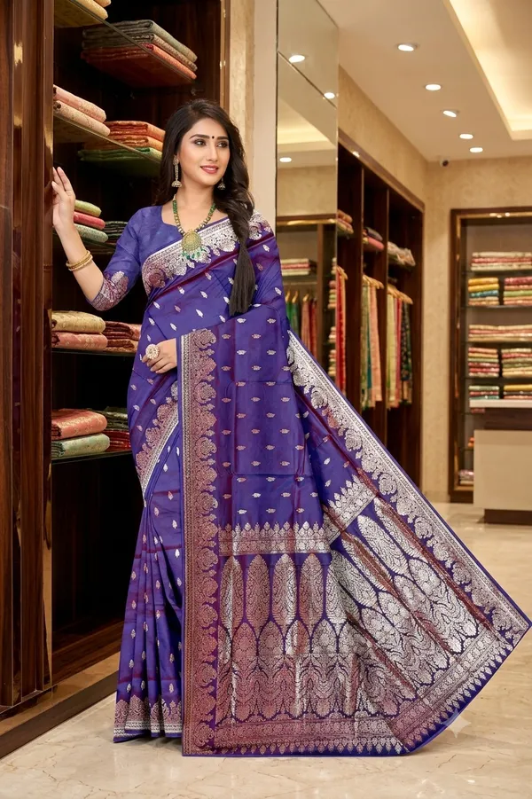 Soft_Silk_Jacquard_Saree_With_Raddish_Blue_Shaded_Leaf_Floral_Woven_Motifs_Default_Title