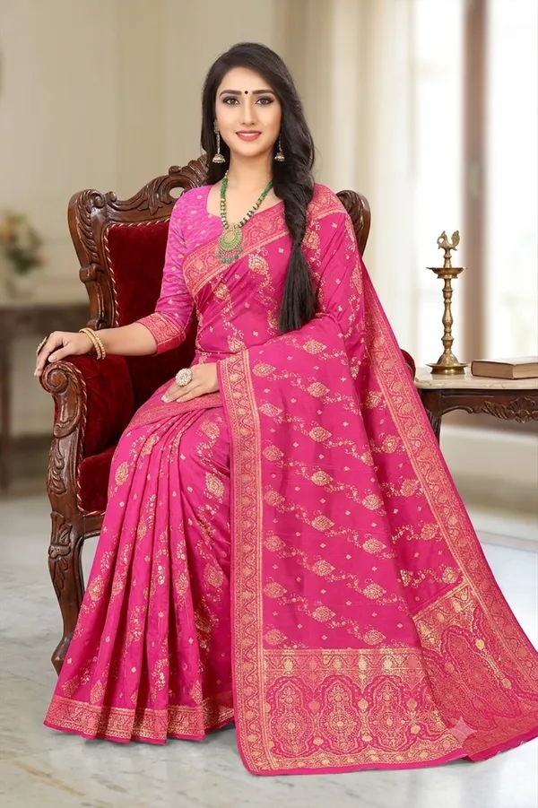 Graceful_Jacquard_Banarasi_Style_Saree_For_Women_With_Dark_Pink_Colour_Default_Title