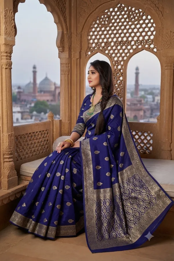 Rich_Woven_Royal_Blue_Viscose_Satin_Banarasi_Silk_Saree_Default_Title
