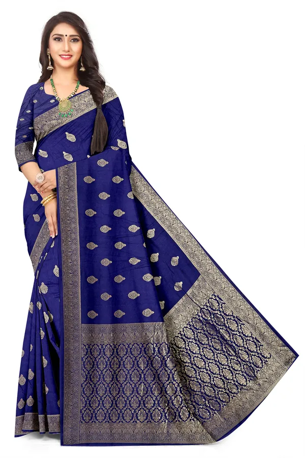 Rich_Woven_Royal_Blue_Viscose_Satin_Banarasi_Silk_Saree_Default_Title