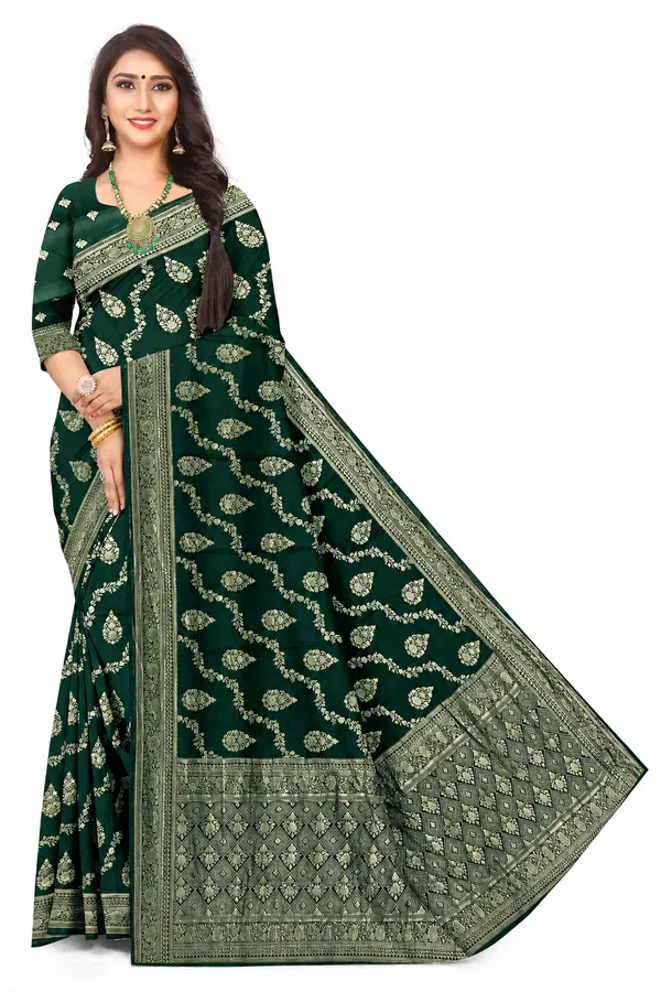 Luxury_Wedding_Dark_Green_Wear_Jacquard_Silk_Saree_Default_Title