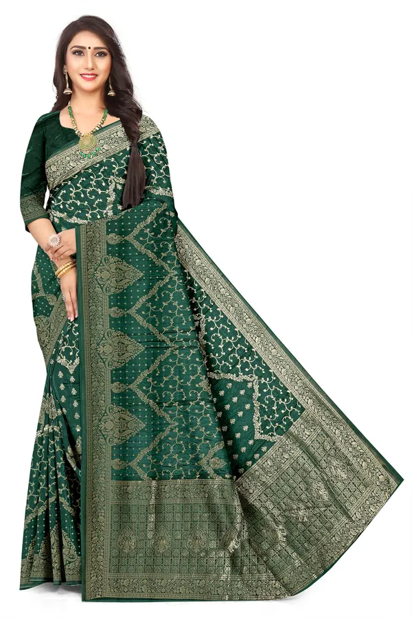 South_Indian_Style_Temple_Border_Dark_Green_Jacquard_Saree_Default_Title