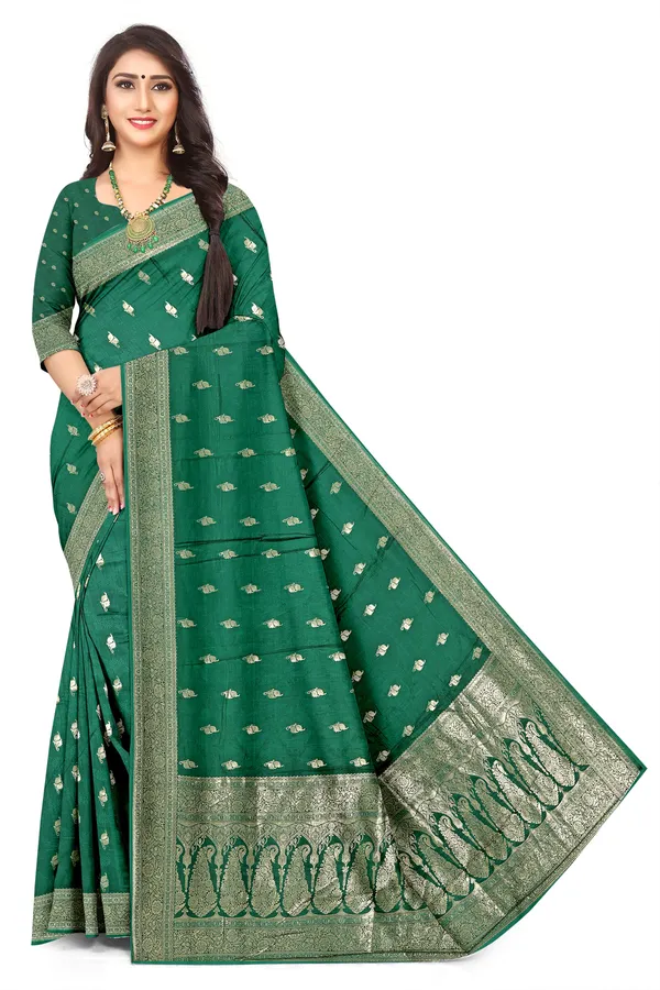 Premium_Bloom_Dark_Green_Jacquard_Silk_Saree_With_Rich_Pallu_Default_Title