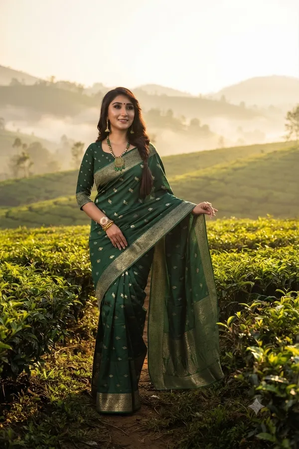 Premium_Bloom_Dark_Green_Jacquard_Silk_Saree_With_Rich_Pallu_Default_Title