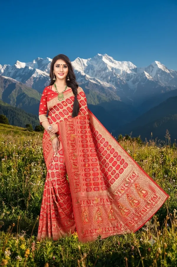 Grand_Wedding_Red_Bandhni_Viscose_Jacquard_Silk_Saree_Default_Title