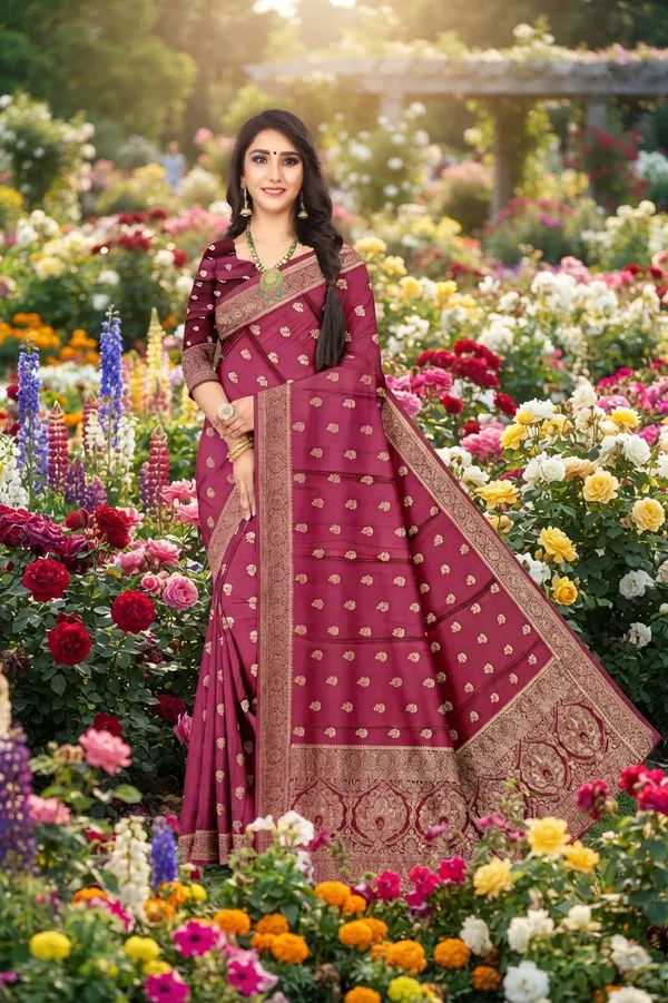 Designer_Flower_Wine_Colour_Viscose_Bamboo_Satin_Motif_Jacquard_Saree_Default_Title