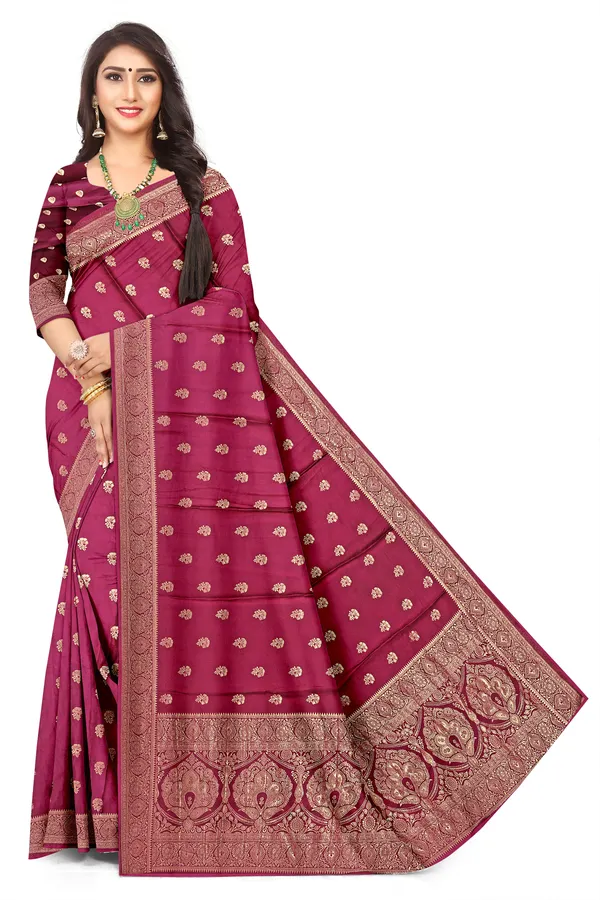 Designer_Flower_Wine_Colour_Viscose_Bamboo_Satin_Motif_Jacquard_Saree_Default_Title