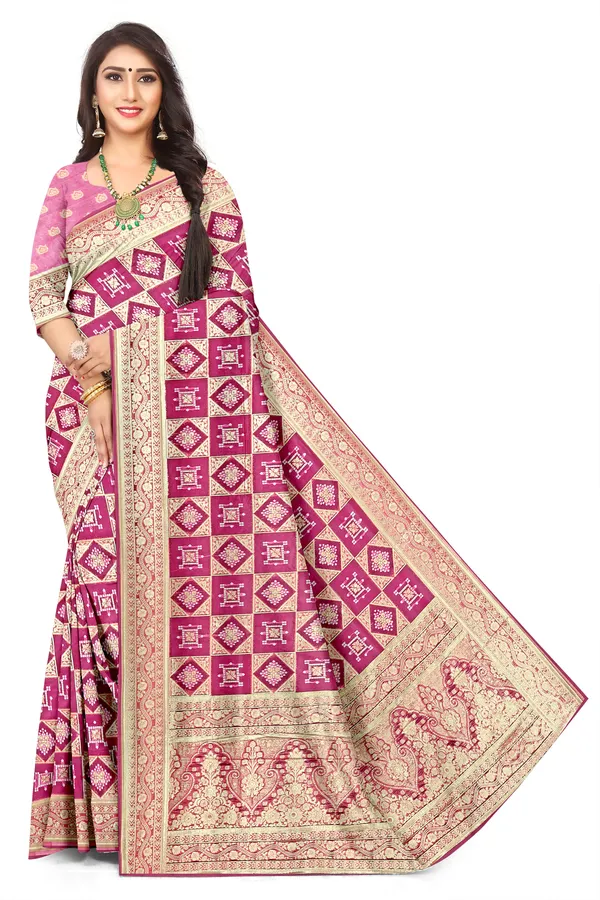 Pink_Colour_Organza_Bandhni_Jacquard_Saree_With_Rich_Finish_Default_Title