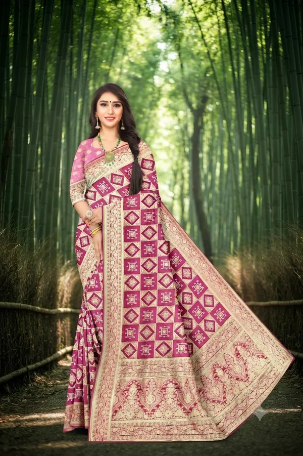 Pink_Colour_Organza_Bandhni_Jacquard_Saree_With_Rich_Finish_Default_Title