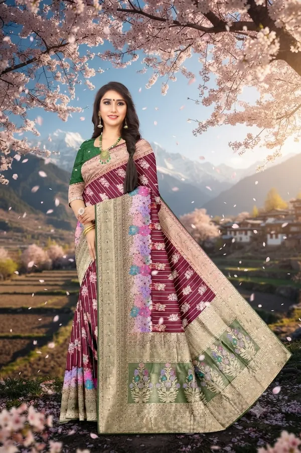 Luxury_Organza_Wine_Green_Jacquard_Saree_With_Designer_Rich_Pallu_Default_Title