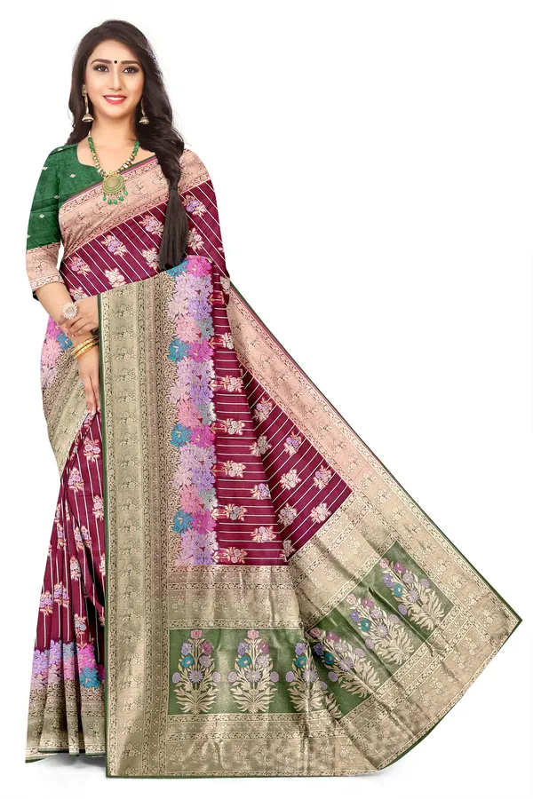 Luxury_Organza_Wine_Green_Jacquard_Saree_With_Designer_Rich_Pallu_Default_Title