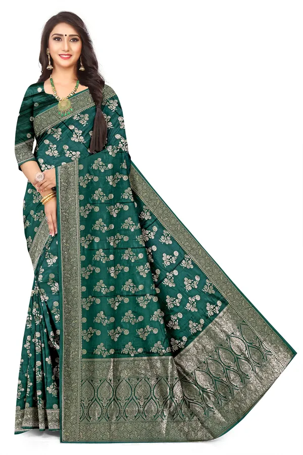 Luxury_Dark_Green_Viscose_Satin_Jacquard_Saree_For_Women_Default_Title