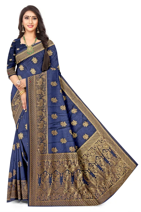 Deep_Navy_Viscose_Jacquard_Saree_With_Rich_Woven_Pattern_Default_Title