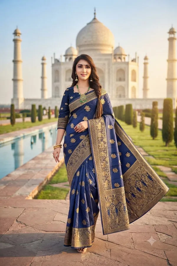 Deep_Navy_Viscose_Jacquard_Saree_With_Rich_Woven_Pattern_Default_Title