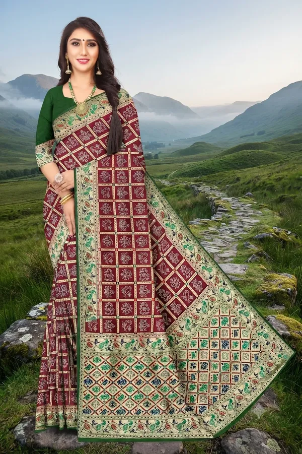 Premium_Designer_Bandhani_Ikkat_Jacquard_Silk_Saree_With_Traditional_Pallu_Default_Title