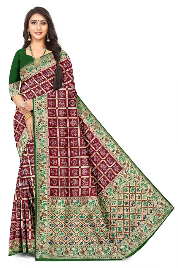 Premium_Designer_Bandhani_Ikkat_Jacquard_Silk_Saree_With_Traditional_Pallu_Default_Title