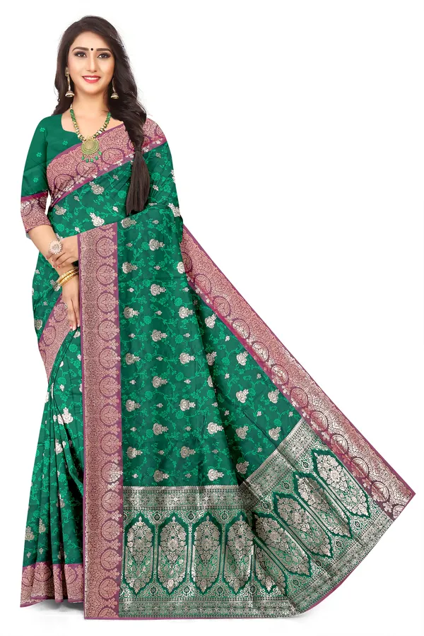 Rich_Pattern_Woven_Paisley_Dark_Green_With_Jaal_Jacquard_Silk_Saree_Default_Title