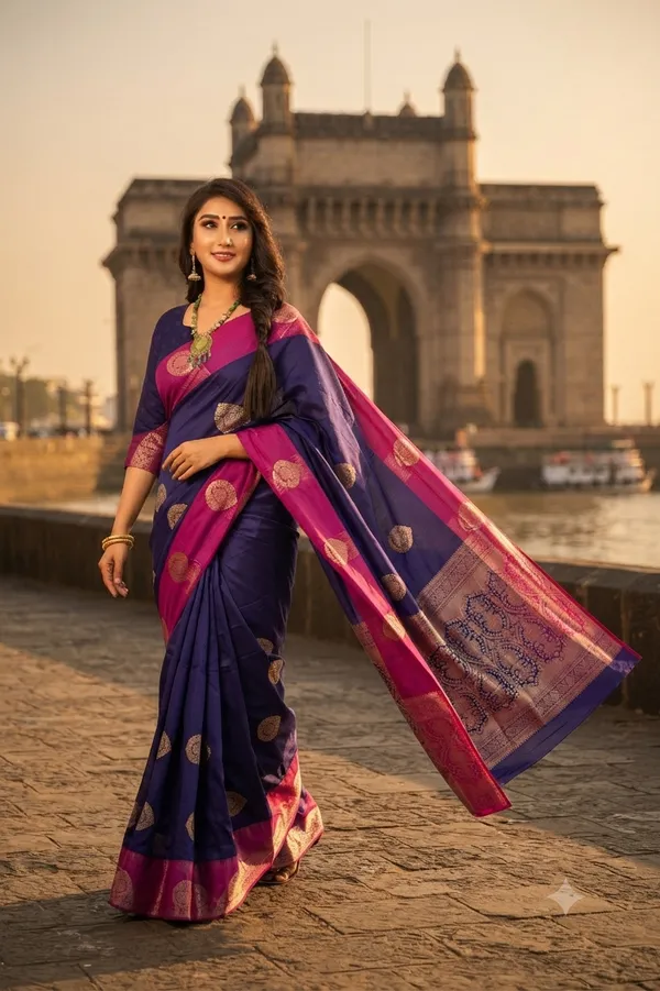 South_Indian_Style_Temple_Border_Jacquard_Saree_Default_Title