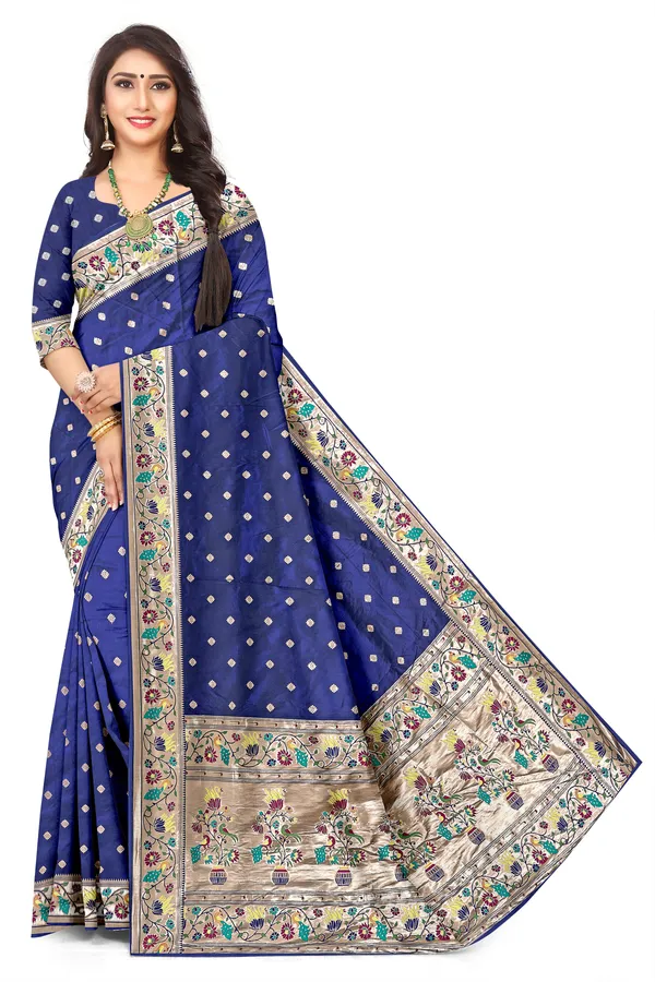 Pure_Lurex_Zari_With_Navy_Blue_Paithani_Silk_Saree_Maharashtrian_Heritage_Default_Title