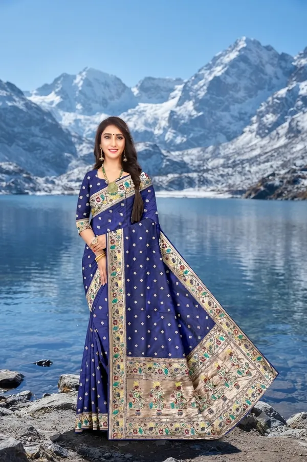 Pure_Lurex_Zari_With_Navy_Blue_Paithani_Silk_Saree_Maharashtrian_Heritage_Default_Title