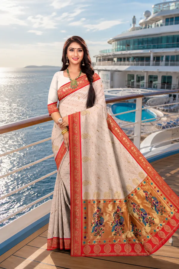 Peacock_Cream_Paithani_Jacquard_Silk_Saree_With_Zari_Woven_Border_Pallu_Default_Title