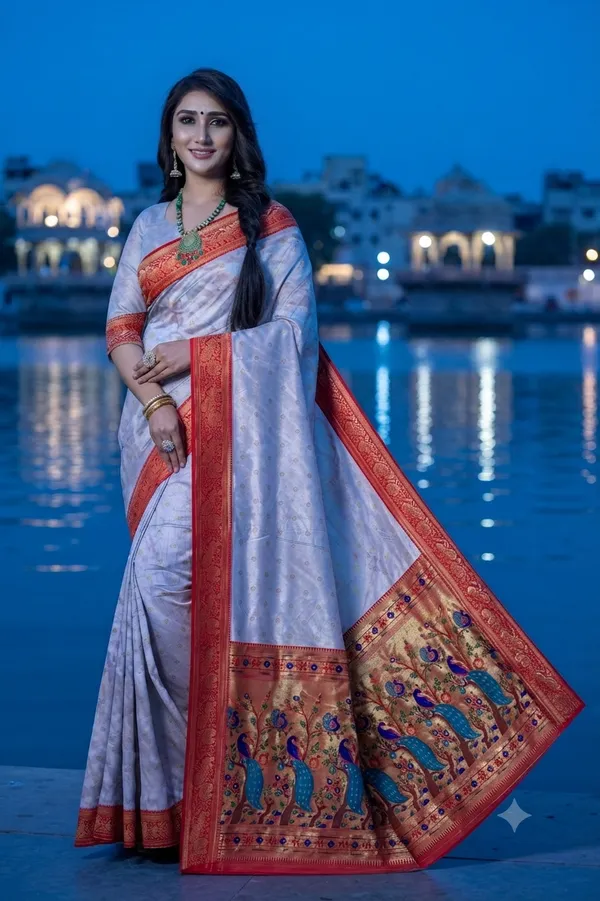 Traditional_Paithani_Jacquard_Saree_Peacock_Lotus_Motif_Zari_Weave_Default_Title