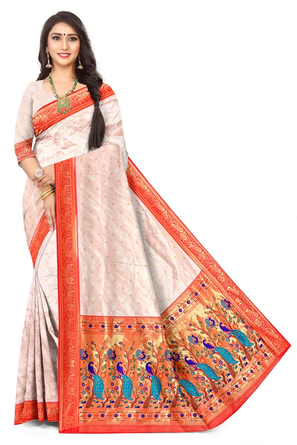 Traditional_Paithani_Jacquard_Saree_Peacock_Lotus_Motif_Zari_Weave_Default_Title